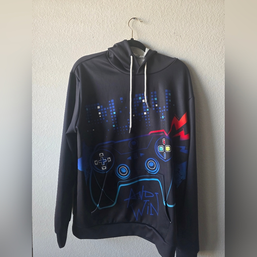 Black Graphic Gamer Hoodie Sweatshirt Men  Jacket Video Game